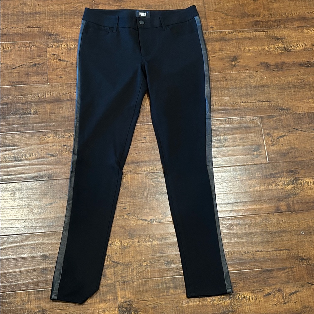 PAIGE Navy Slim Pants with Black Side Stripe
